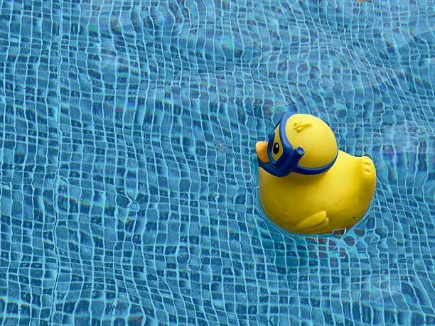istock rubber inflatable toy floating in blue pool, clear water 2220184738
