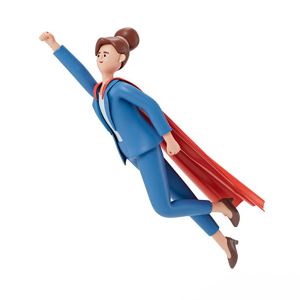 istock A woman is depicted flying with a red cape 2220187648