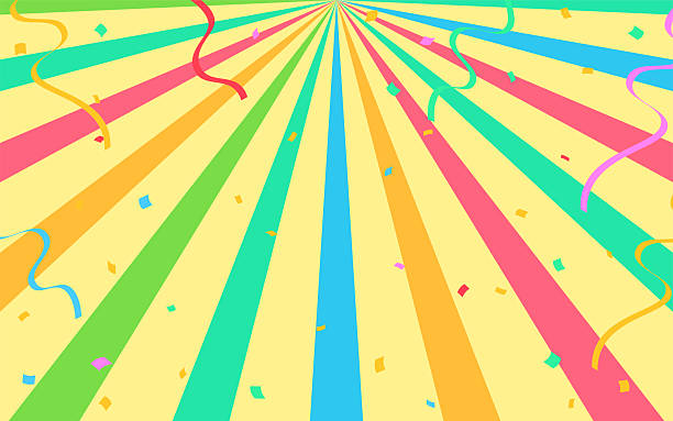 istock Retro style colorful radial lines with confetti 2220192157