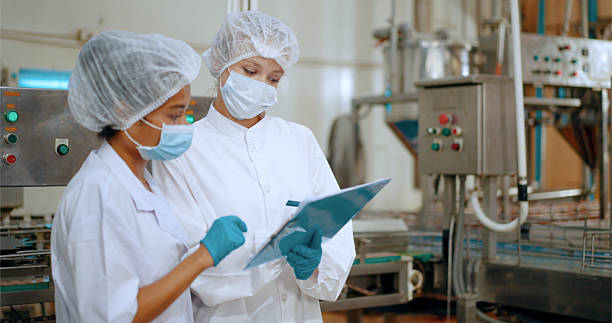 istock Team reviewing production efficiency on food processing plant. 2220194838