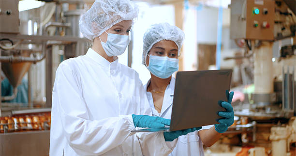 istock Team reviewing production efficiency on food processing plant. 2220194971