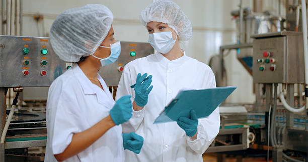 istock Team reviewing production efficiency on food processing plant. 2220194996