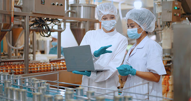 istock Team reviewing production efficiency on food processing plant. 2220195071