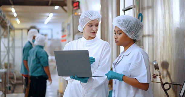 istock Team reviewing production efficiency on food processing plant. 2220195088
