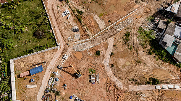 istock Aerial view of development of new road construction or overpass under construction 2220195562