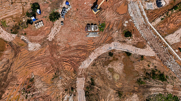 istock Aerial view of development of new road construction or overpass under construction 2220195731