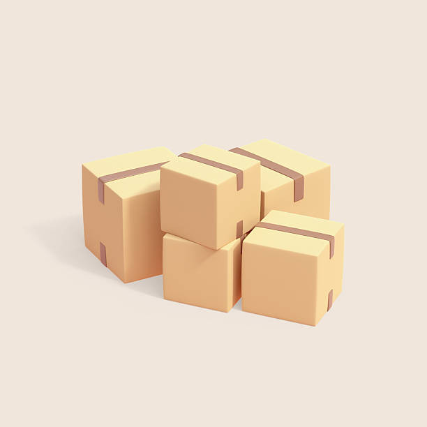 istock 3d render minimal stylized simple beige cardboard boxes with brown tape. Stacked pile of boxes of sealed goods, personal stuff, home supplies ready for relocation. Moving day concept in pastel colors 2220197820