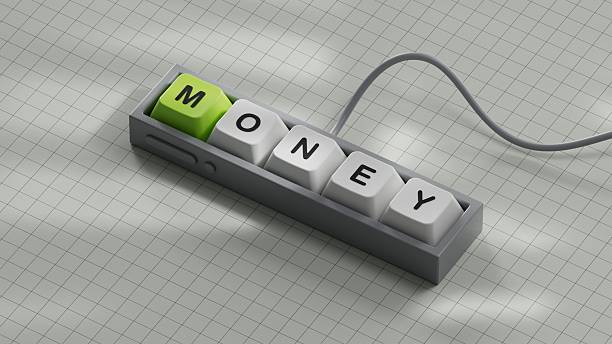 money.Computer keyboard keys spelling.Flat lay view from above on white background with computer keyboard keys buttons.IT technology concept.3D rendering on white background.