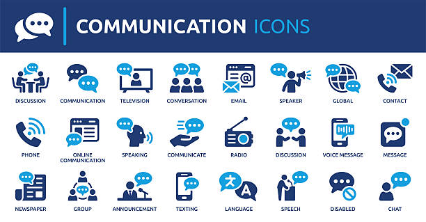 bildbanksillustrationer, clip art samt tecknat material och ikoner med communication icon set. conversation and message solid vector icons collection. - kommunikation