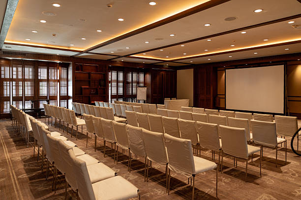 istock Conference room with traditional Asian interior and projection screen 2220212741