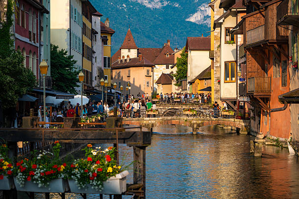 People Visiting the beautiful village of Annecy in the French Alps