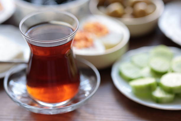 istock Turkish style breakfast: eggs, chechil cheese, white cheese, kashar cheese and Turkish tea 2220217545