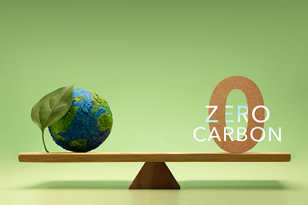 istock Zero Carbon Emission Environmental concept. Balance between Green Leaf Globe and zero carbon icon, reflecting sustainability and pollution 2220221150