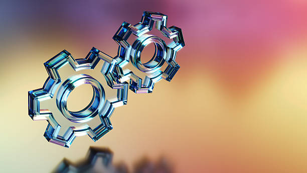 A concept illustration of transparent gears against a vibrant gradient background, symbolizing innovation, teamwork, and efficient processes. A captivating representation suitable for technical, business, and creative industries.