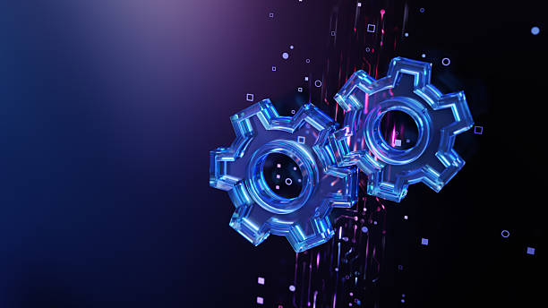 istock Blue Futuristic Gears With Digital Effects Representing Technology and Performance 2220227475