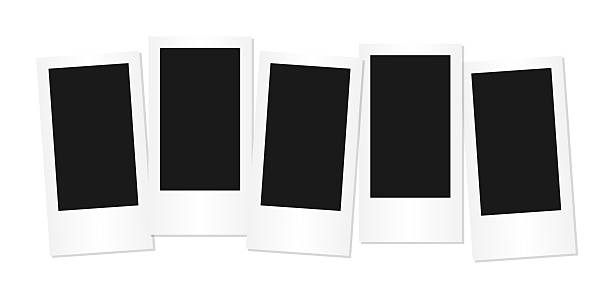 istock Collection of five black filled retro instant photo frames arranged in row on transparent background vintage layout mockup memory template for editable photo collage content nostalgic photography 2220249408