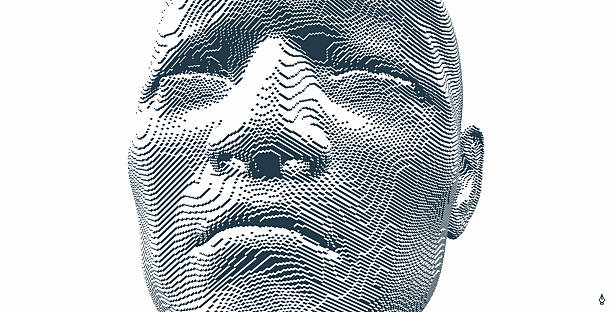 istock Closeup portrait of man with his eyes closed. 3d voxelized face. Vector illustration. Design for presentations, flyers or posters. 2220251288