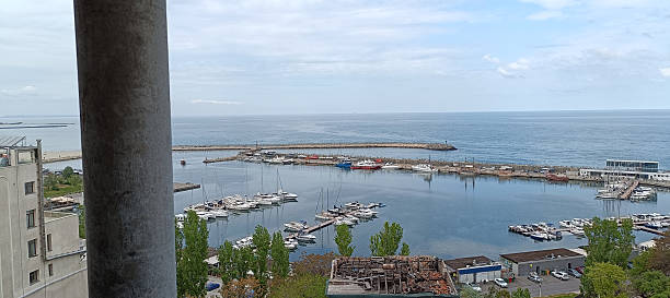 View of old little boats harbor from Constanta city, Romania
