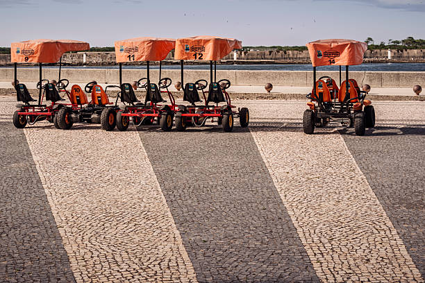 Praia da Barra, Portugal, August 24th, 2024: Playful Motion: Awaiting Riders at Praia da Barra's Go-Kart Haven