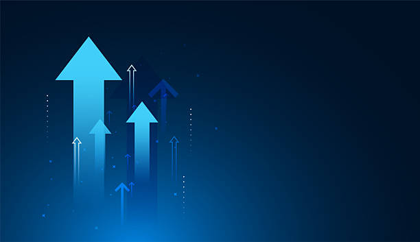 istock The dynamic background with glowing blue arrows illustrates positive digital market trends and continuous upward movement. growth concept vector illustration 2220270295