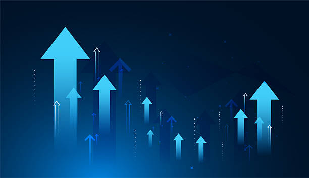 istock Group of dynamic background with glowing blue arrows illustrates positive digital market trends and continuous upward movement. growth concept vector illustration 2220270584