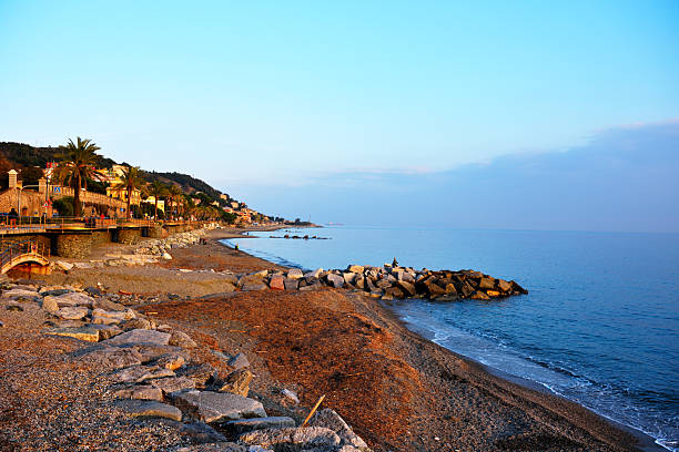 panoramic view of the coast of Cogoleto, in Liguria, with a sandy and pebble beach 16 November 2024 Genoa Italy