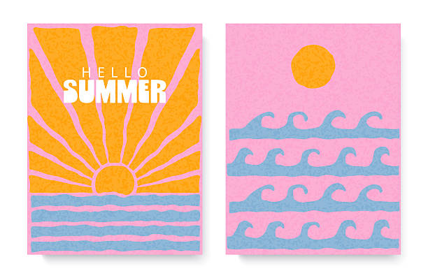 Vector illustration in boho style sun and sea.