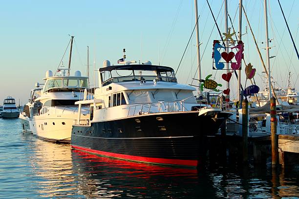 A few boats docked at a port in Key West, Florida.