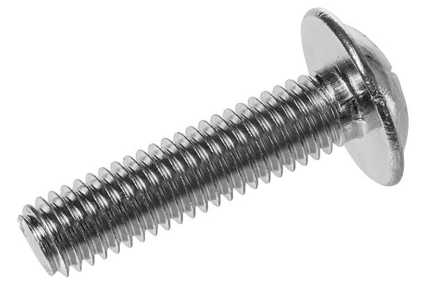 istock Shiny silver round head bolt with a fully threaded shank, isolated background 2220307966