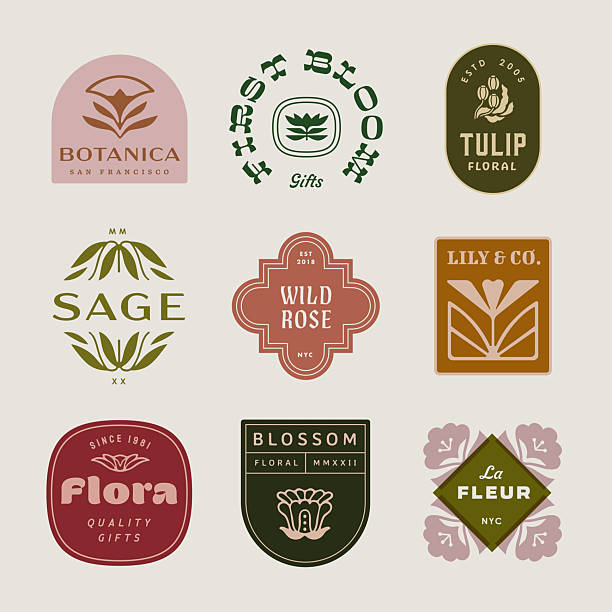 odznaky retro květinového a botanického typu - boho stock ilustrace