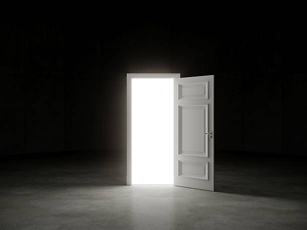 istock Door open on in the dark room ,3d 2220318779