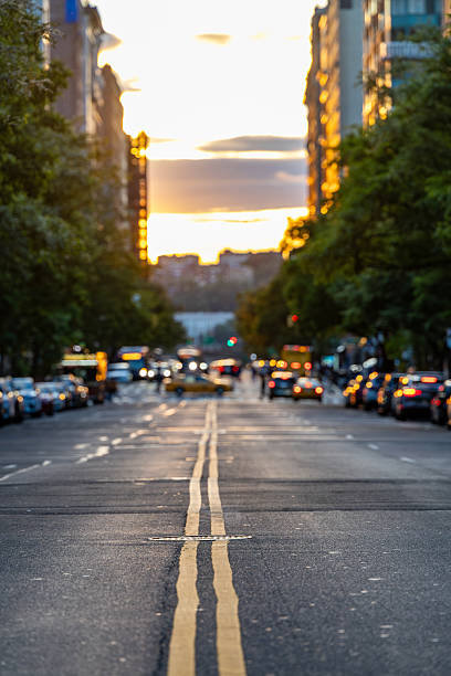 New York, New York, USA  A view of 72nd Street on the Upper West side at sunset.