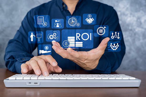 istock ROI return on investment digital interface with business icons, finance technology and performance strategy 2220336444