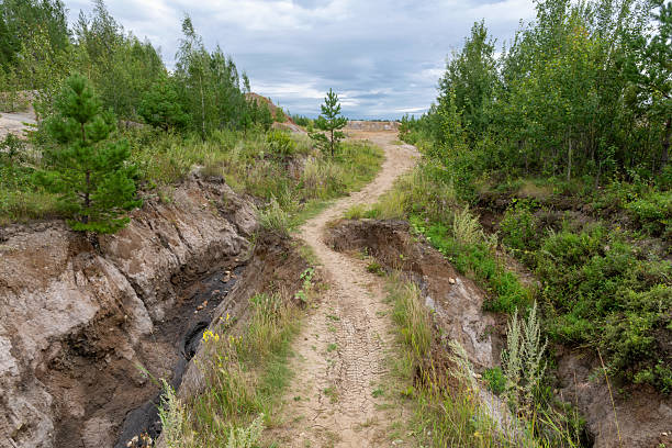 istock A narrow hiking trail with footprints over a cliff 2220350193