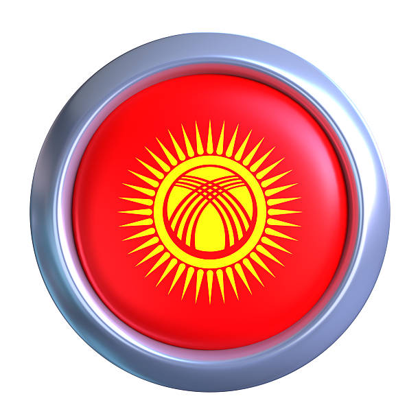 3D Kyrgyzstan Flag with circle metallic frame, showcasing national emblem detail in a polished, modern design. Perfect for apps, UI, or educational use