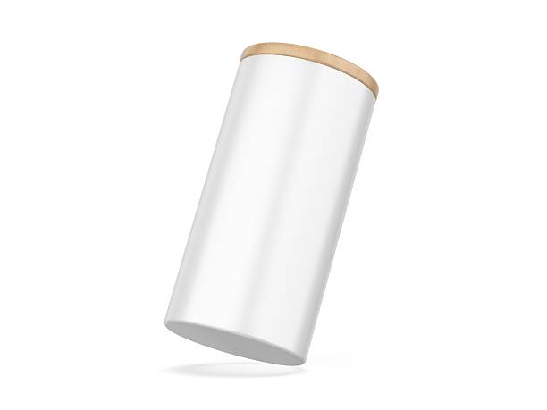 istock Blank white ceramic storage jar mockup with a wooden lid on isolated white background, 3d illustration. 2220352978