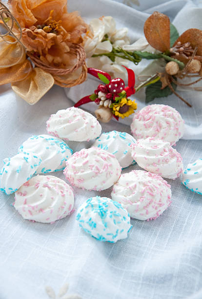 Meringue small tasty sweet made from sugar and egg