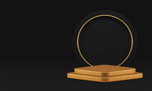 istock 3d golden rhombus podium pedestal with black round wall background realistic vector 2220359622