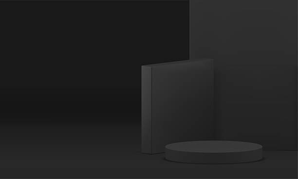 istock Black 3d podium cylinder pedestal mock up for product show realistic vector illustration 2220359707