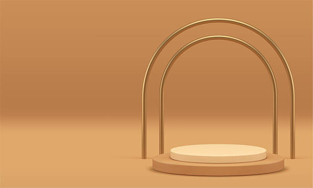 istock 3d beige luxury podium with golden arch wall background realistic vector illustration 2220359765