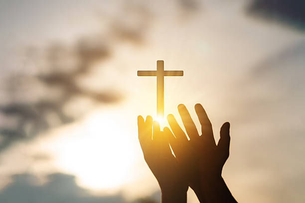 istock Human hands open palm up worship. Eucharist Therapy Bless God Helping Repent Catholic Easter Lent Mind Pray. Christian Religion concept background. fighting and victory for god 2220365959