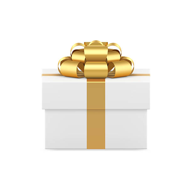 istock White luxury gift box with golden bow ribbon desired present package 3d icon realistic vector 2220369000