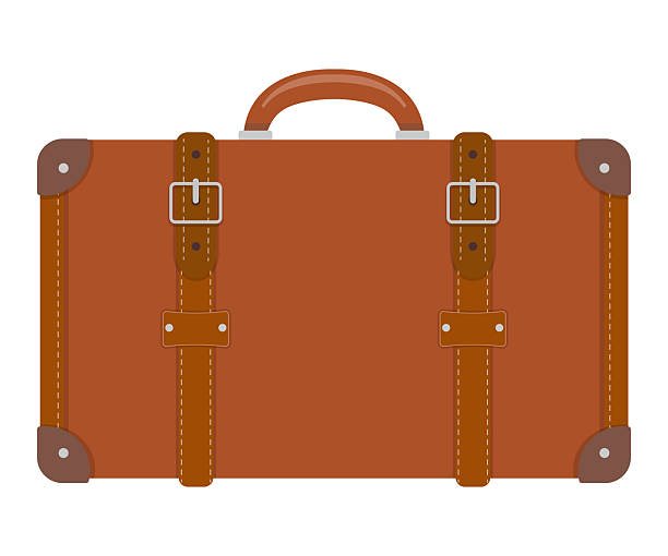 Classic vintage leather suitcase with buckles and handle, isolated on white background. Perfect for travel, retro, and adventure themes. Ideal for nostalgia, exploration, and retro-style concepts. vintage leather suitcase. Retro travel bag. Old brown luggage. Classic suitcase vector. Antique travel case.
