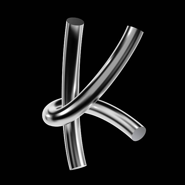 istock Chrome letter K with twisted tubular lines in 3D Y2K techno style 2220370329
