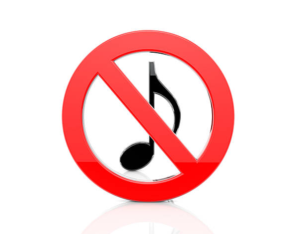 Forbidden no sound or music allowed red sign with musical note sign