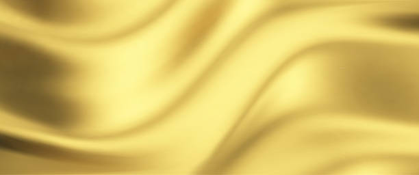 istock Silk gold background with liquid satin wave on golden fabric cloth for luxury elegance. Smooth abstract flag design with vector gradient and 3d ribbon color. 2220372729