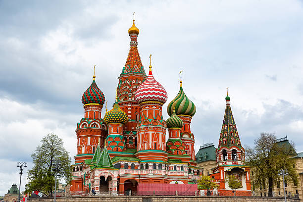 istock Saint Basil's Cathedral on Red Square against dramatic sky in Moscow, Russia. Beautiful old architectural building in Moscow in Russian Federation. 2220381445
