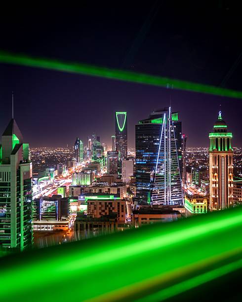 Riyadh Night Cityscape with Green Lights