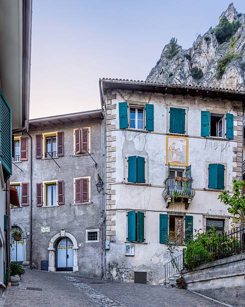 Italian Lake Garda paradise panorama sunset: Alpine relax landscape, Malcesine.