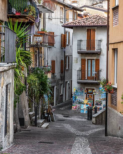 Limone sul Garda, Italy – April 10, 2025: Charming old town in Limone sul Garda, Lombardy, Italy